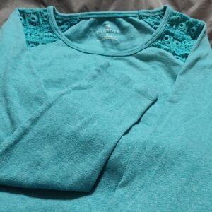 Talbots Turquoise Long Sleeve Top with Lace Detail
